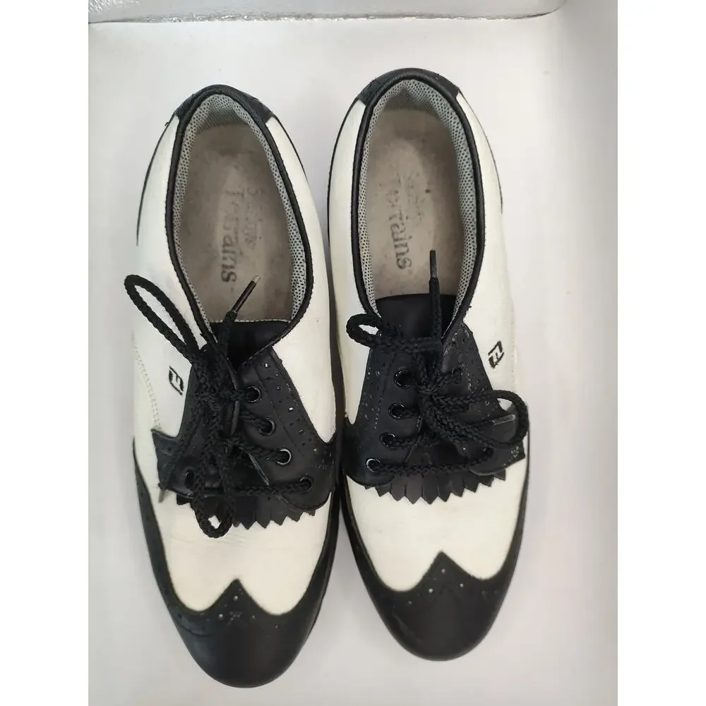 FootJoy SoftJoys Terrains Black White Golf Shoes 98347 Women's Sz 7.5 M
